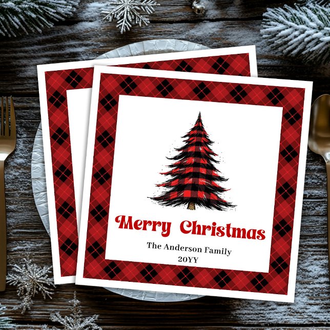 Guardanapo De Papel De Jantar Árvore de Natal de Buffalo Rústica Guardanapo Edit (Rustic Buffalo Christmas Tree Napkin Editable)