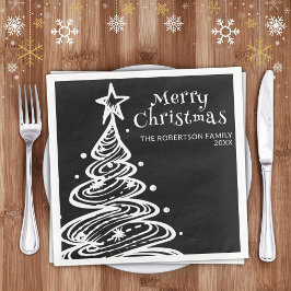 Guardanapo De Papel De Jantar Árvore de Natal Preta e Branca Festa de Natal