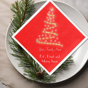 Guardanapo De Papel De Jantar Árvore moderna do Xmas no vermelho brilhante