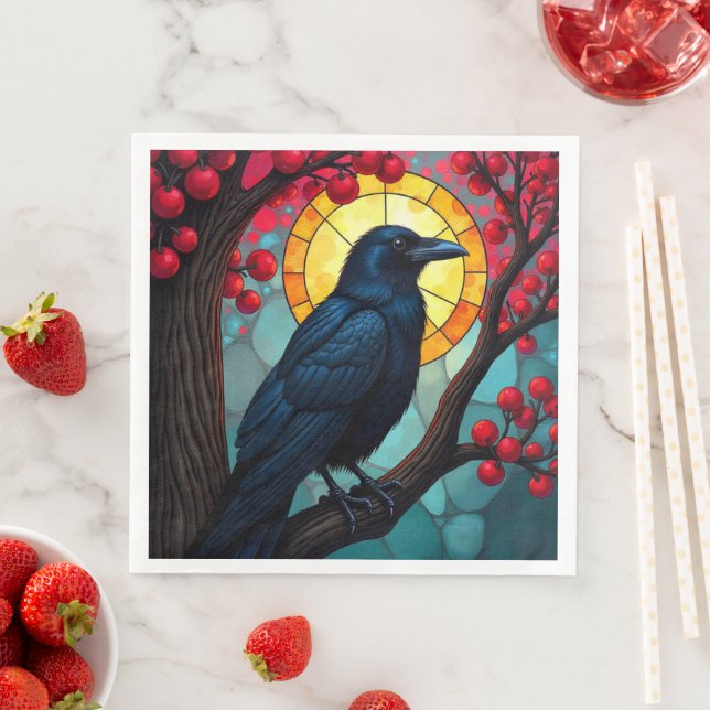 Guardanapo De Papel De Jantar Árvores De Cereja De Vidro Manchadas Ravens-Crows (Insitu)