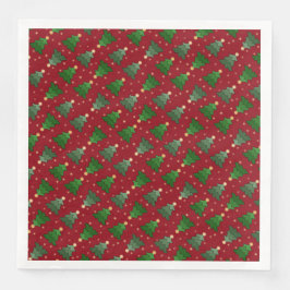 Guardanapo De Papel De Jantar Árvores de Natal Diagonais com Estrelas em Vermelh