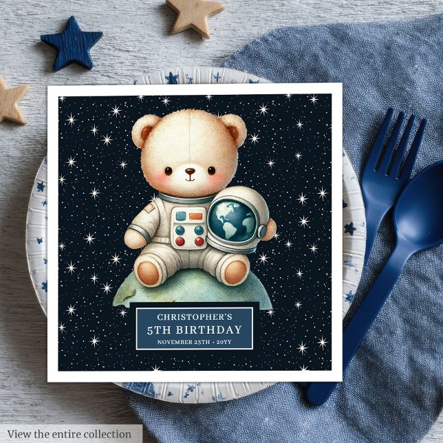 Guardanapo De Papel De Jantar Astronauta Bonita Urso de Teddy Napkins para Parti (Cute Teddy Bear Astronaut Napkins for Shower Party)