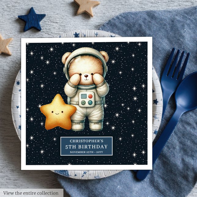 Guardanapo De Papel De Jantar Astronauta de Ursinho Personalizado Napkins para F (Custom Teddy Astronaut Napkins for Boy Party)