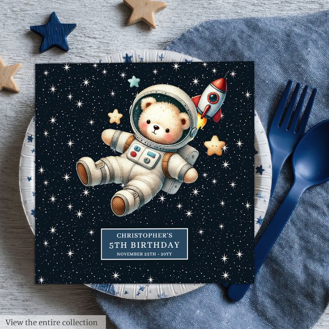 Guardanapo De Papel De Jantar Astronauta de Urso Costeiro Napkins Astronauta Beb (Custom Teddy Bear Astronaut Napkins Baby Birthday)