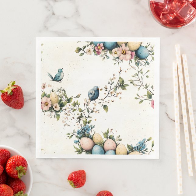 Guardanapo De Papel De Jantar Aves de Páscoa Aquáticas e Primavera Floral (Insitu)