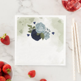 Guardanapo De Papel De Jantar azul poeirento e flores azuis marinhos verdes