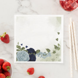Guardanapo De Papel De Jantar azul poeirento & flores azuis escuros folhagens