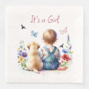 Guardanapo De Papel De Jantar Baby Girl e seu Puppy É uma Moça-d-água