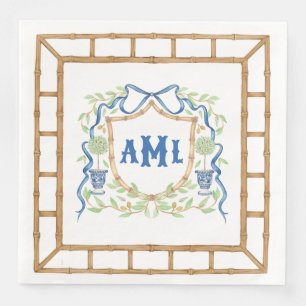 Guardanapo De Papel De Jantar Bambu & Olive Topiary Crest Monograma