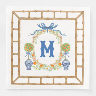 Guardanapo De Papel De Jantar Bambu & Orange Topiary Crest | Monograma com 1 Let