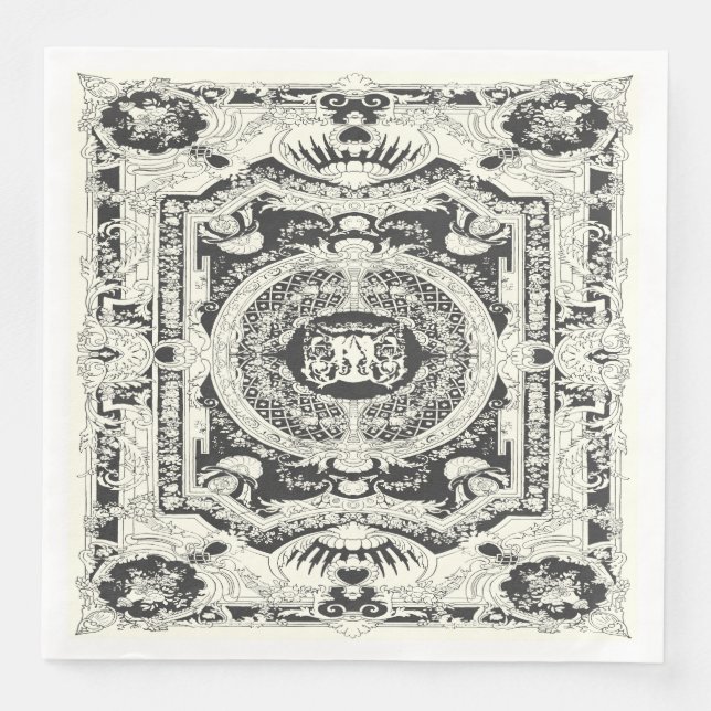 Guardanapo De Papel De Jantar Barroco Branco Negro-Na moda moderno e elegante (Frente)