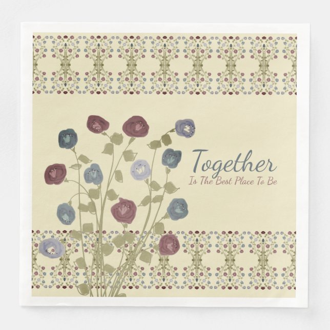 Guardanapo De Papel De Jantar Beige com Floral (Frente)