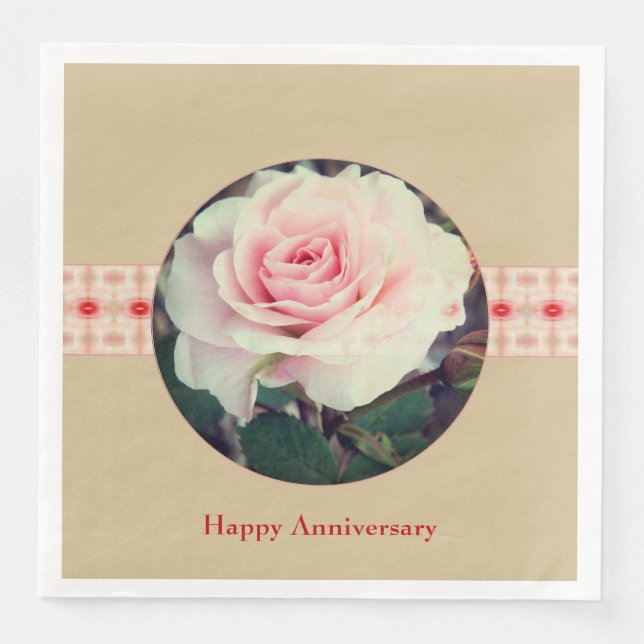 Guardanapo De Papel De Jantar Beige Rosa E Vermelho (Frente)