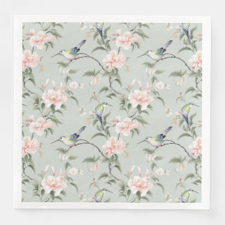 Guardanapo De Papel De Jantar Beija-flores Verdes Com Florais Rosa