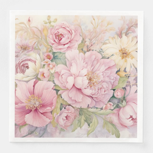 Guardanapo De Papel De Jantar Belas peônias cor-de-rosa  (Frente)