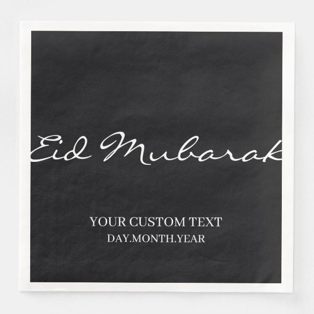 Guardanapo De Papel De Jantar Black Eid Mubarak Inglês Personalizado (Frente)