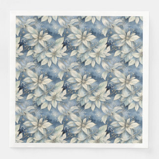 Guardanapo De Papel De Jantar Blue Poinsettia Elegance Silver e Blue Winter