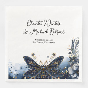Guardanapo De Papel De Jantar Boas-vindas de casamento de mariposa azul e dourad
