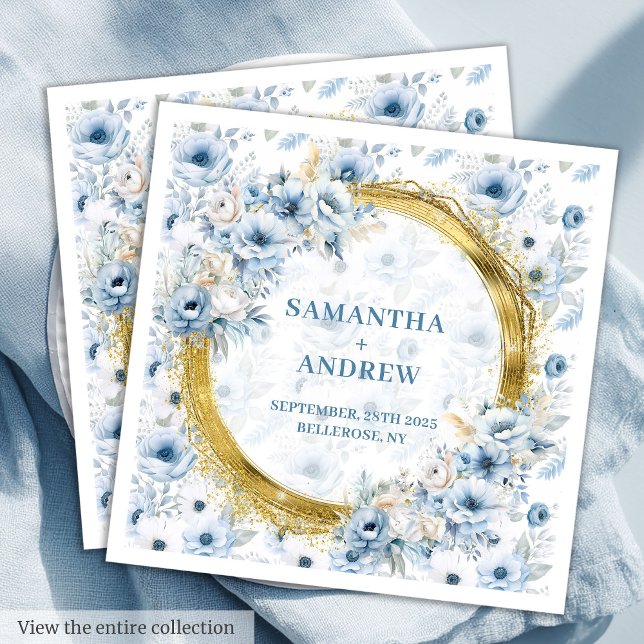 Guardanapo De Papel De Jantar Boêmia Chic Pastel Blue Sparkle Nap (Chic Bohemian Pastel Blue Gold Sparkle Wedding Nap Paper Dinner Napkins)