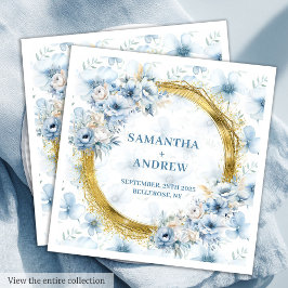 Guardanapo De Papel De Jantar Boêmia Glamorosa Casamento Dourado Azul Claro Napk