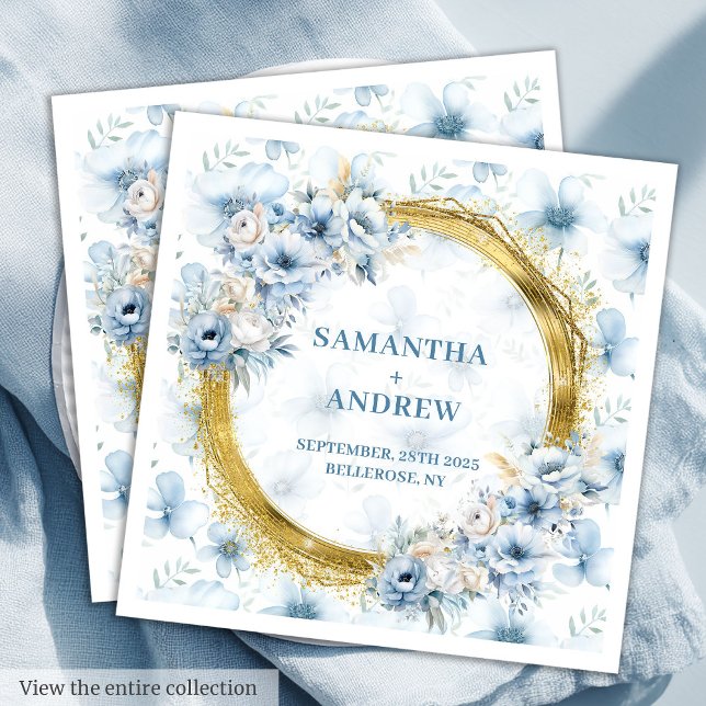 Guardanapo De Papel De Jantar Boêmia Glamorosa Casamento Dourado Azul Claro Napk (Glamorous Bohemian Light Blue Gold Wedding Napkins

)