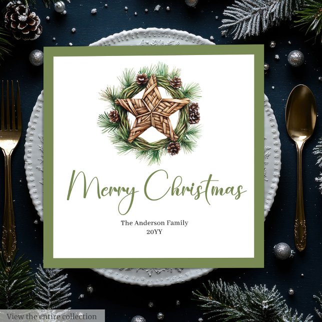 Guardanapo De Papel De Jantar Bohemian Rustic Pine Wreath Holiday Napkins (Bohemian Rustic Pine Wreath Holiday Napkins)