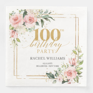 Guardanapo De Papel De Jantar Boho aquarela blush floral 100th b-day