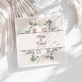 Guardanapo De Papel De Jantar Boho Blush Roses Rosa Nome Personalizado Casamento