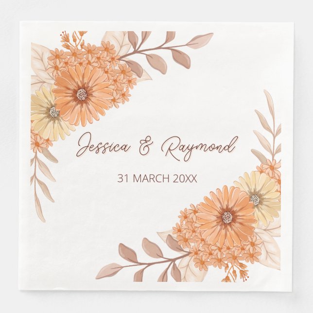 Guardanapo De Papel De Jantar Boho Chic Orange Floral Wedding (Frente)