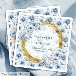 Guardanapo De Papel De Jantar Boho Dusty Pastel Azul Dourado Casamento Napkin