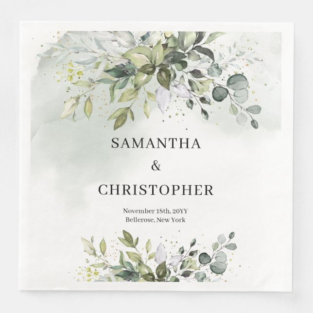 Guardanapo De Papel De Jantar Boho Eucalyptus verde galhos falsos de ouro (Frente)