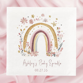 Guardanapo De Papel De Jantar Boho Floral Rainbow Baby Sprinkle