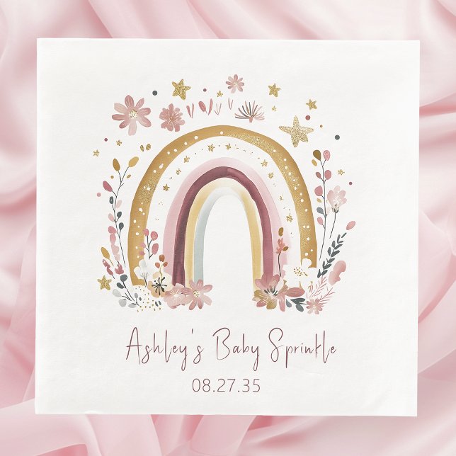 Guardanapo De Papel De Jantar Boho Floral Rainbow Baby Sprinkle (Criador carregado)