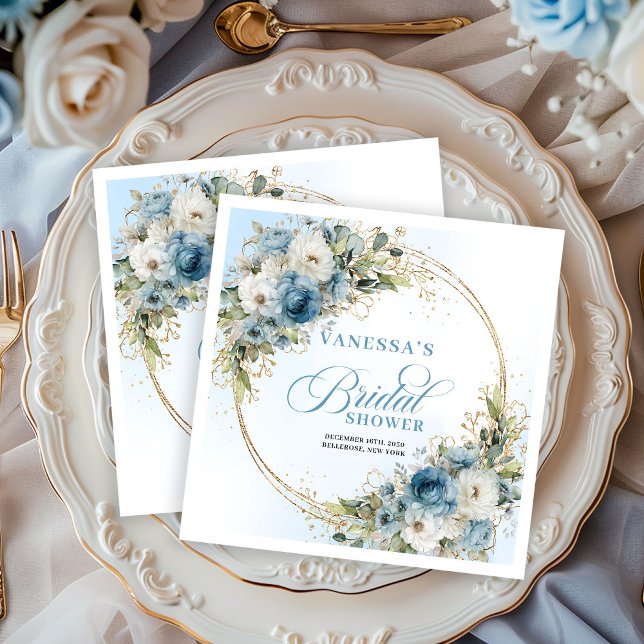 Guardanapo De Papel De Jantar Boho light blue flowers eucalyptus gold bridal  (Boho light blue flowers eucalyptus gold bridal napkins

)