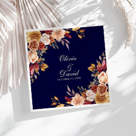 Guardanapo De Papel De Jantar Boho Moderno Azul Marinho Laranja Queimada Floral