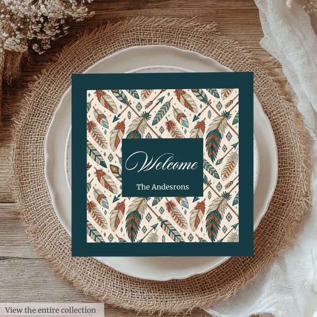 Guardanapo De Papel De Jantar Boho Napkins Personalizado Penas e Setas Étnicas (Personalized Boho Napkins Ethnic Feathers & Arrows)