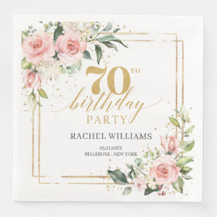 Guardanapo De Papel De Jantar Boho rosa gold floral eucalipto 70 de aniversário