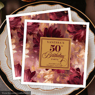 Guardanapo De Papel De Jantar Boho Vermelho Escuro Tendência Beijo Dourado Anive