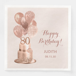 Guardanapo De Papel De Jantar Bolo Dourado de Rosa de Aniversário de 80