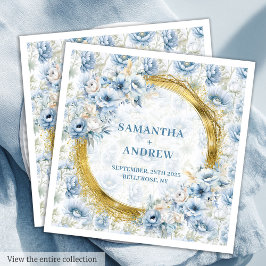 Guardanapo De Papel De Jantar Bonito Boho Dusty Blue Dourado Nap de Casamento