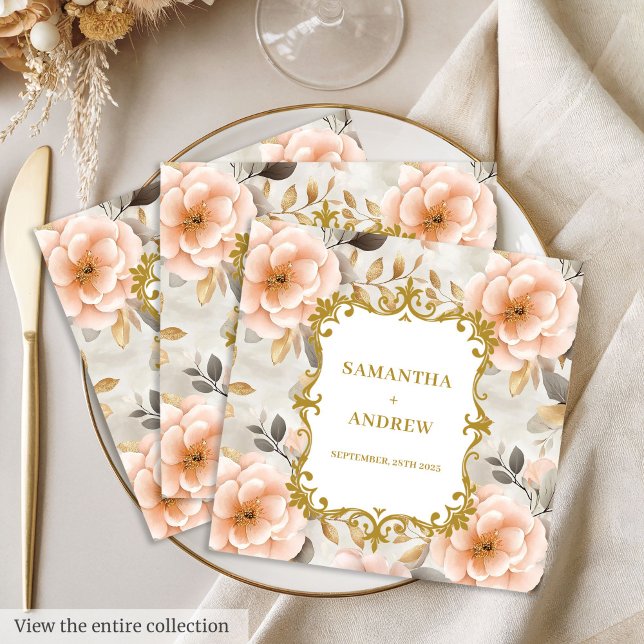 Guardanapo De Papel De Jantar Bonito Papel de Casamento Dourado Blush Napkins (Pretty Blush Gold Wedding Paper Napkins)