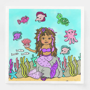 Guardanapo De Papel De Jantar Bonito Roxo e Sereia Étnica Rosa Aniversário
