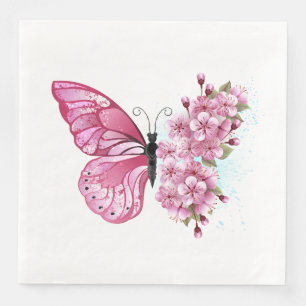 Guardanapo De Papel De Jantar Borboleta Flor com Sakura Rosa