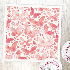 Guardanapo De Papel De Jantar Borboletas Cores Aquáticas Cor de Rosa