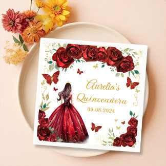 Guardanapo De Papel De Jantar Borboletas Florais Rosa vermelha Princesa Quincean