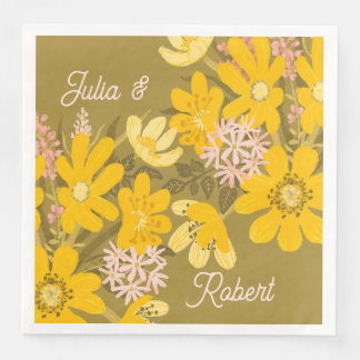Guardanapo De Papel De Jantar Botão-de-ouro Amarelo rosa verde floral romântico