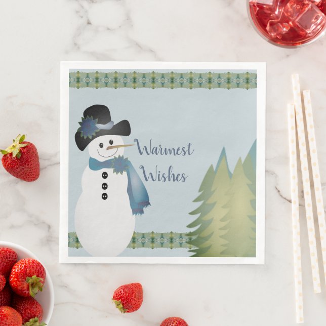 Guardanapo De Papel De Jantar Branca Azul Acento Snowman (Insitu)
