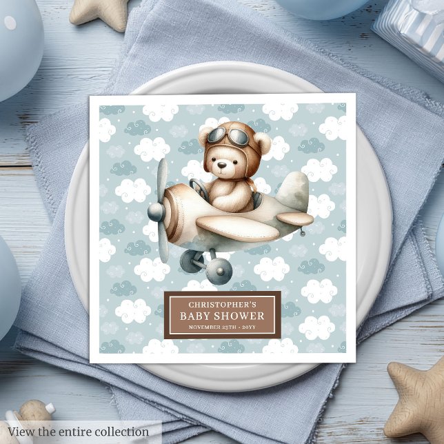 Guardanapo De Papel De Jantar Brown Teddy Bear Pilot Napkins Personalizado Boys (Brown Teddy Bear Pilot Napkins Personalized Boys)