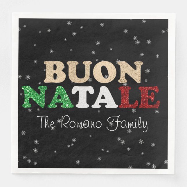 Guardanapo De Papel De Jantar Buon Natale Nome da família italiano Natal em pret (Frente)