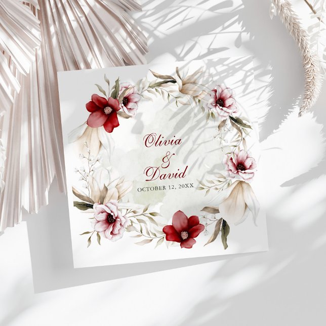 Guardanapo De Papel De Jantar Burgundy Winter Elegance Weding (Burgundy Winter Elegance Wedding Paper Dinner Napkins on a sunny white table.)